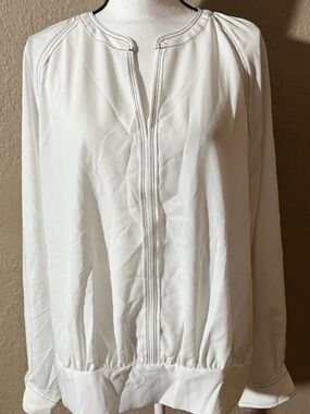 Women’s Karl Lagerfield Paris Long Sleeve Blouse Contrast Stitch Size 2X